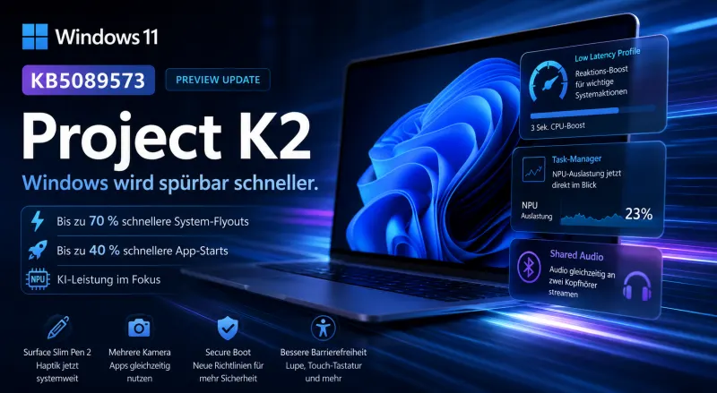 Windows 11 KB5089573: Project K2 macht Windows plötzlich spürbar schneller